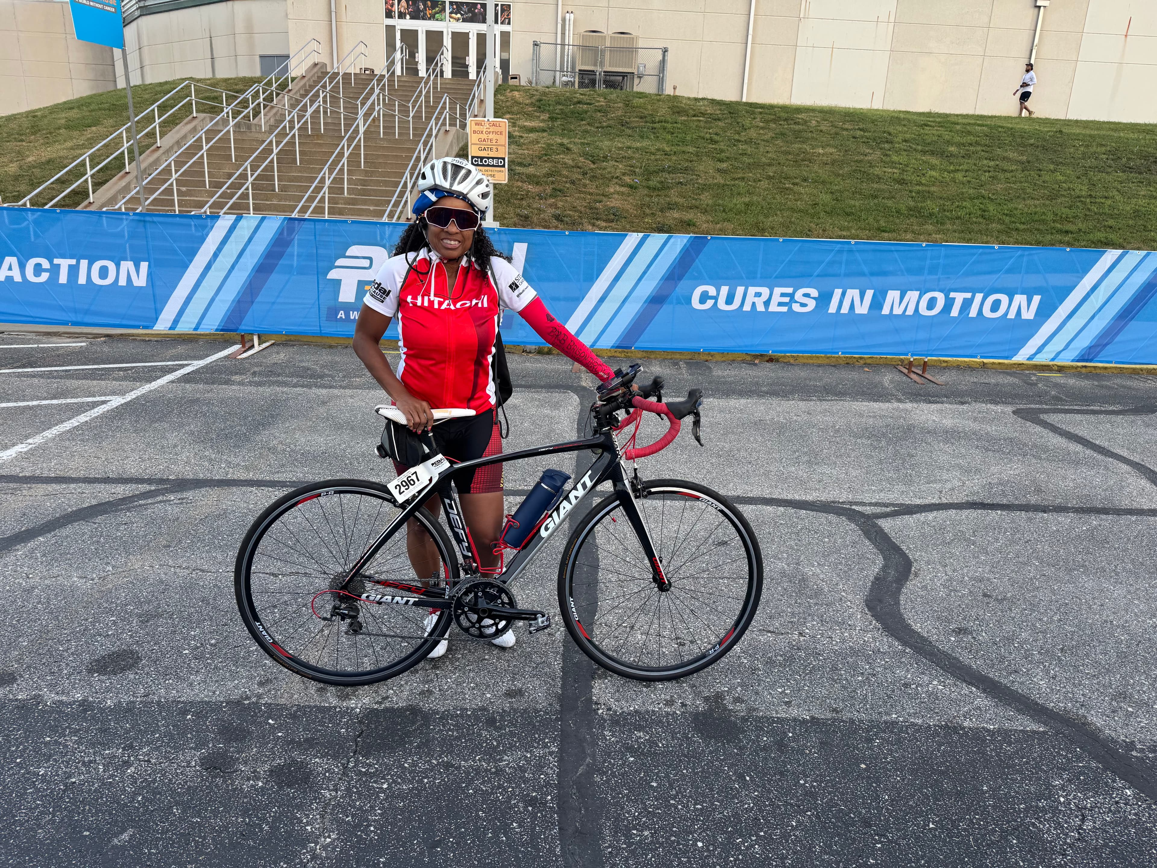Dr. Cammie Connor after completing a 52-mile Pedal the Cause cancer ride